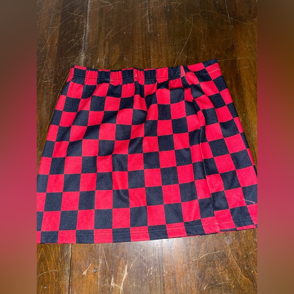 SHEIN Red and Black Checkered Mini Skirt